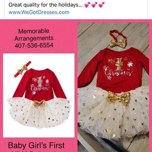 Baby girl first Christmas outfit romper with headband